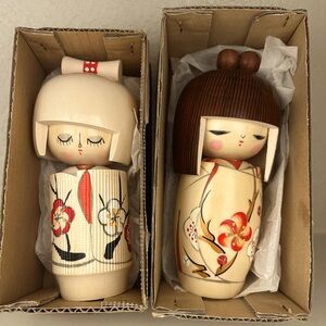 Japanese Kokeshi Dolls with Floral Design
